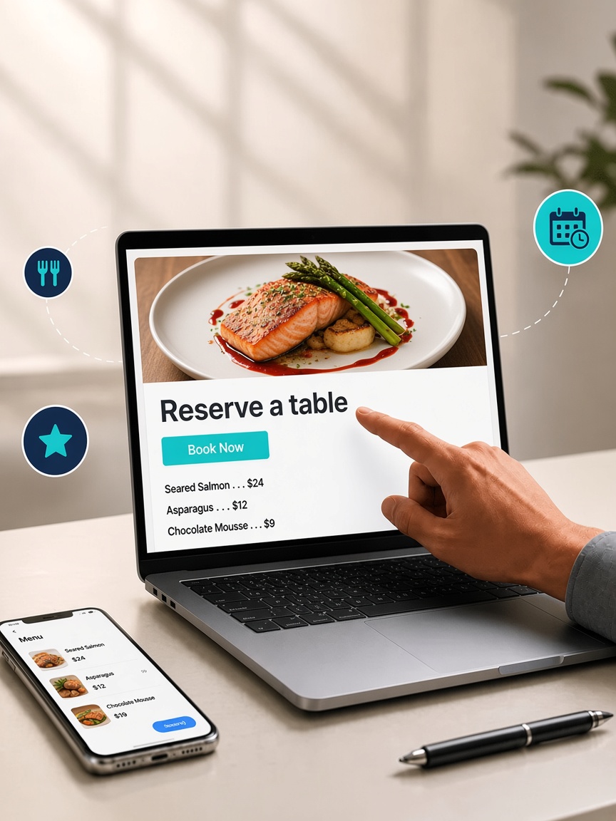 Restaurant website with a menu and reservation button